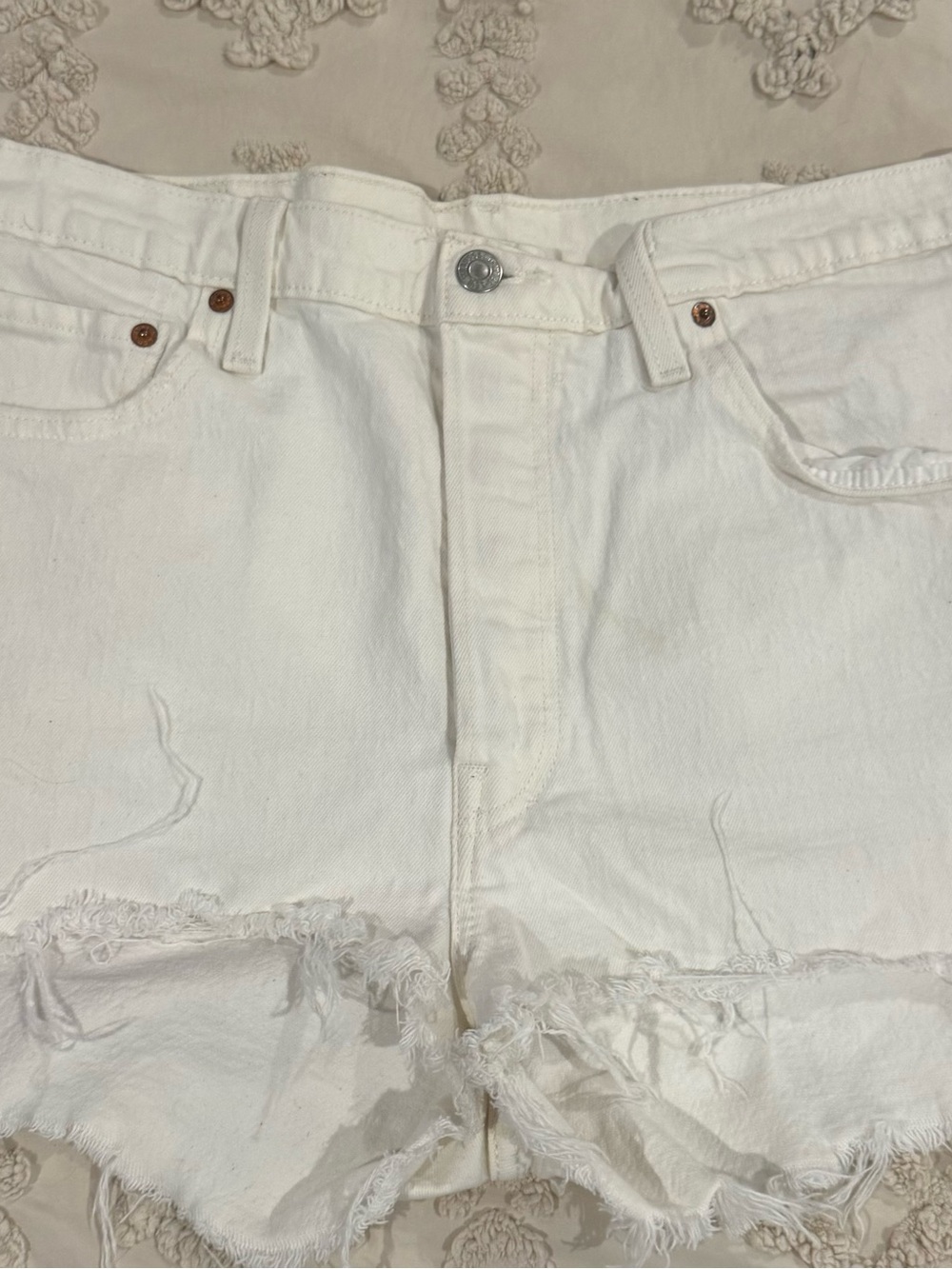 White Distressed Denim Jean Shorts - Women's